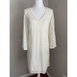 Laundry By Design Dress M‎ Cream Lace Overlay Bell Sleeve Wedding Anniversary